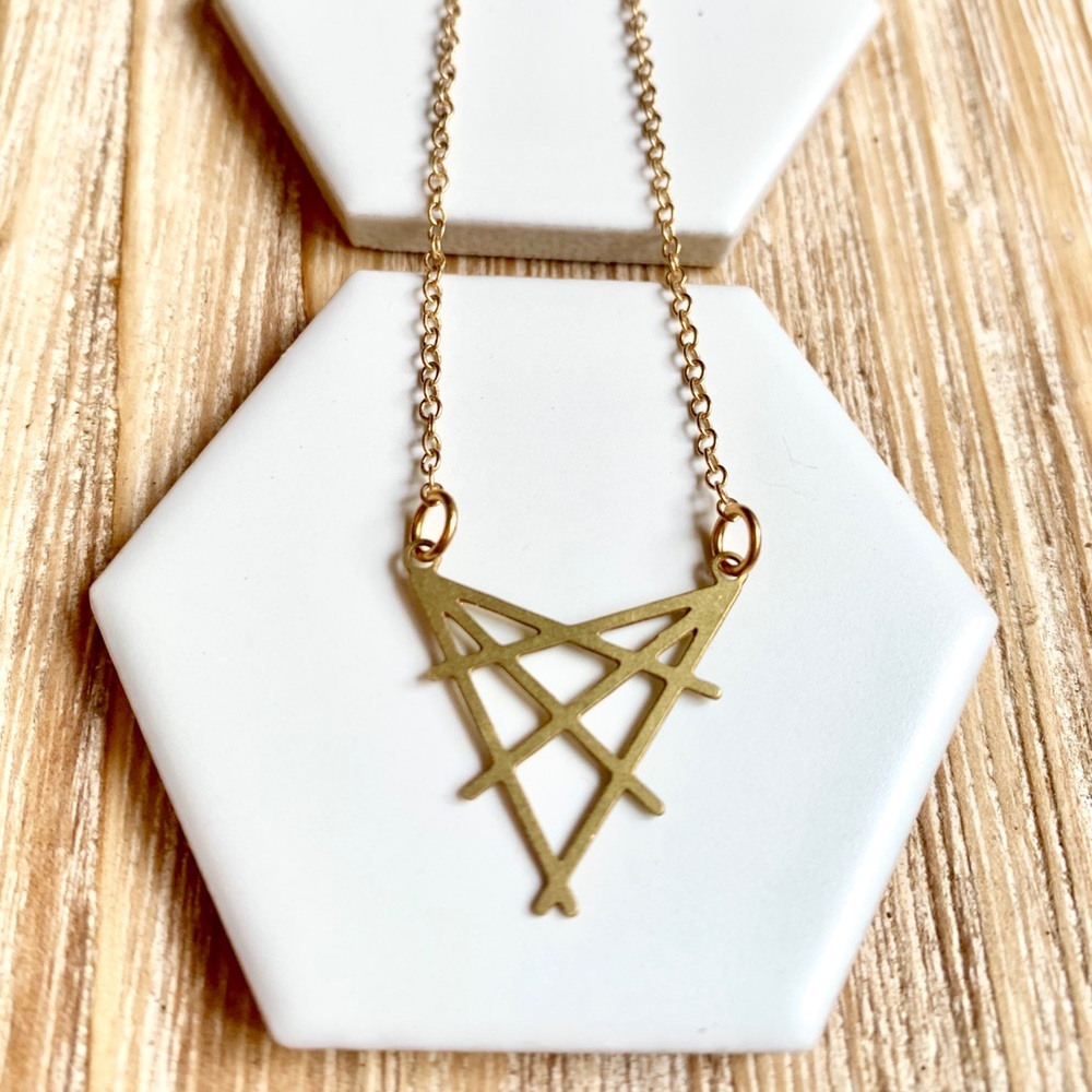 Raw Brass Laser Cut Raw Geometric Pendant Necklace